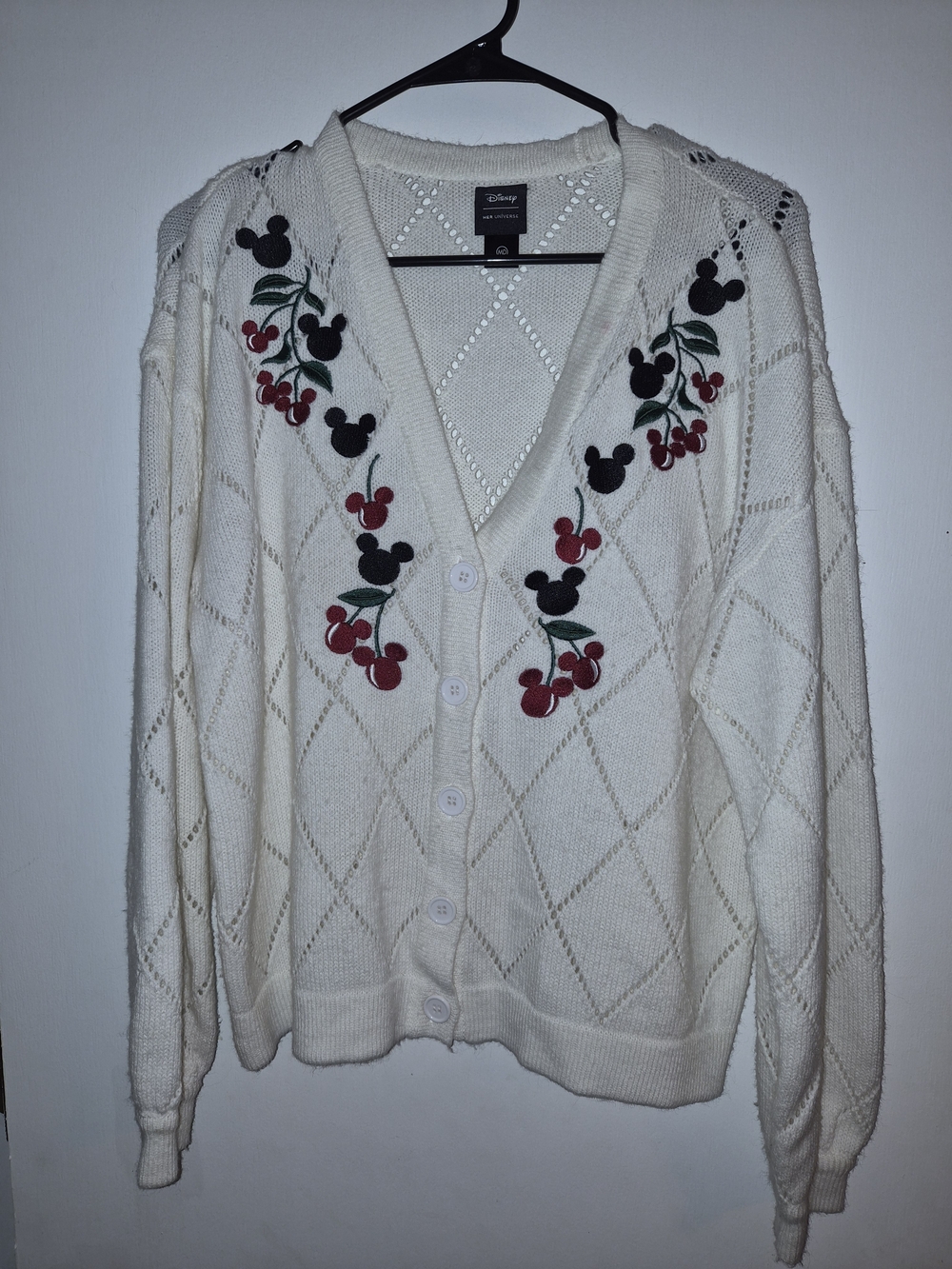 Her Universe Cream Cardigan with Red Cherry & Black Mickey Embroidery